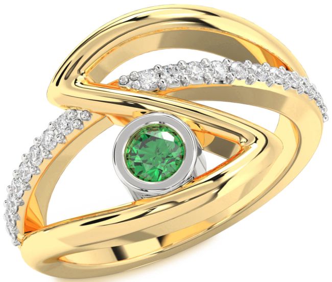 Diamond Emerald Gold Silver Round Promise Ring