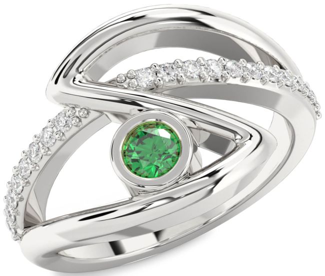 Diamond Emerald Platinum Round Promise Ring