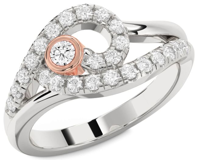 Diamond Ruby Rose Gold Silver Round Promise Ring
