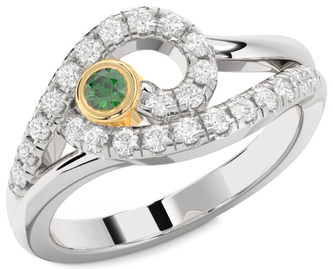 Diamond Emerald Gold Silver Round Promise Ring