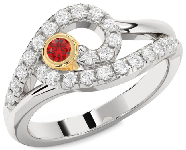 Diamond Ruby Gold Silver Round Promise Ring