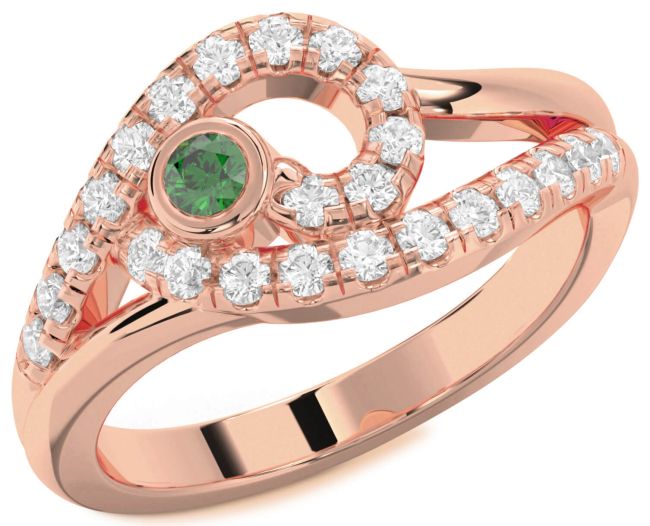 Diamond Emerald Rose Gold Round Promise Ring