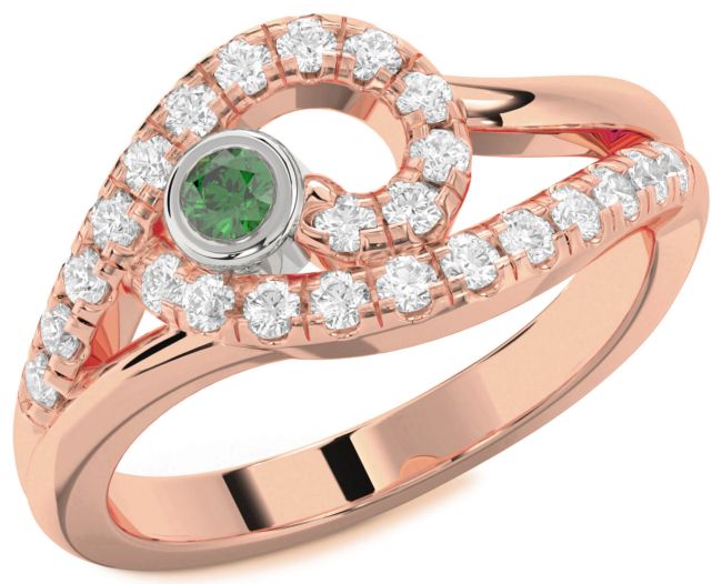Diamond Emerald Rose Gold Silver Round Promise Ring