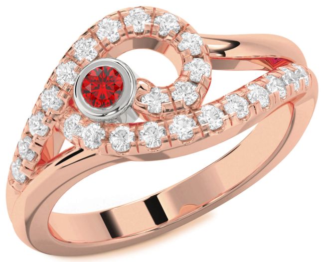 Diamond Ruby Rose Gold Silver Round Promise Ring