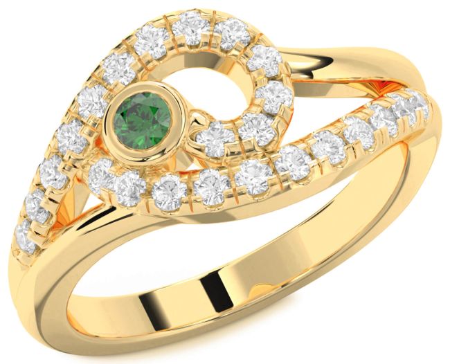 Diamond Emerald Gold Round Promise Ring