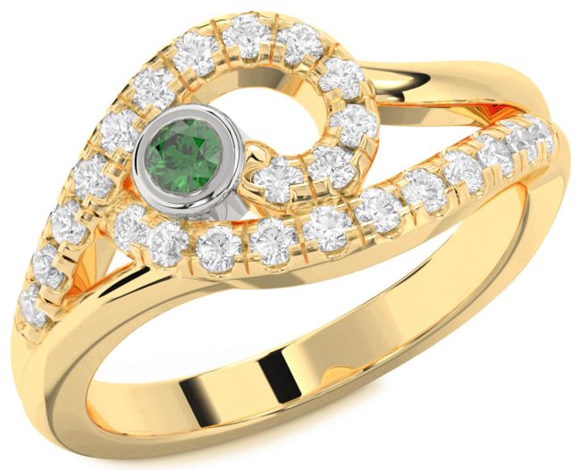 Diamond Emerald Gold Silver Round Promise Ring
