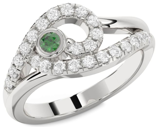 Diamond Emerald Platinum Round Promise Ring