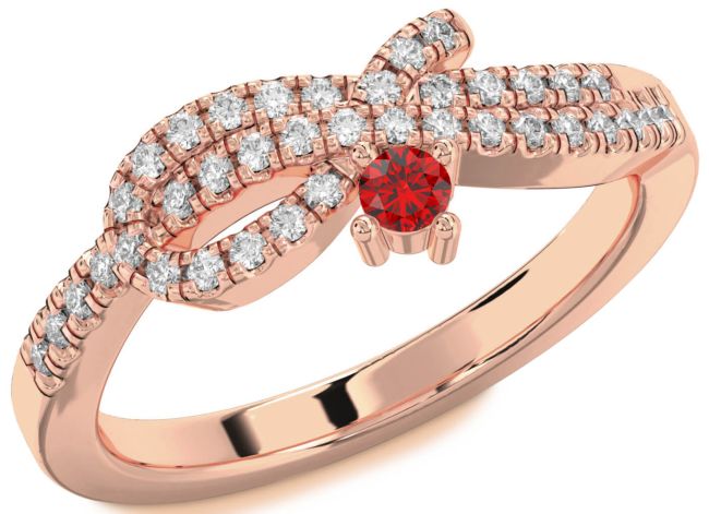 Diamond Ruby Rose Gold Knot Round Promise Ring