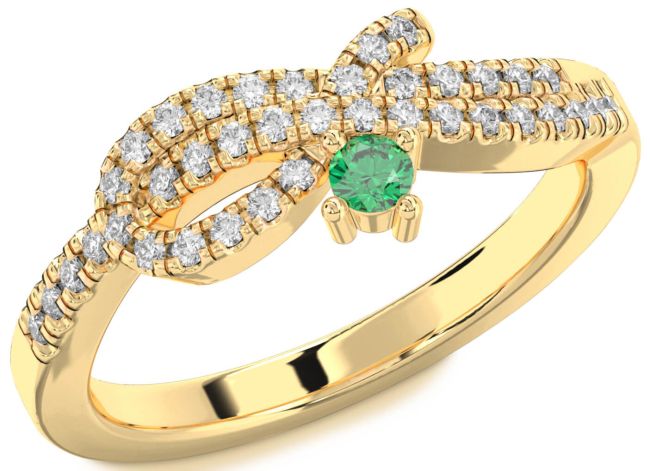 Diamond Emerald Gold Silver Knot Round Promise Ring