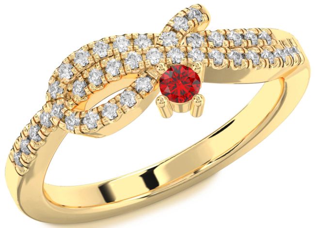 Diamond Ruby Gold Silver Knot Round Promise Ring