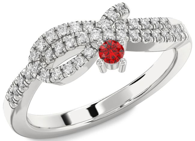Diamond Ruby Silver Knot Round Promise Ring