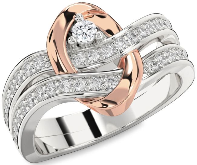 Diamond Silver & 10K Rose Gold Round Promise Ring