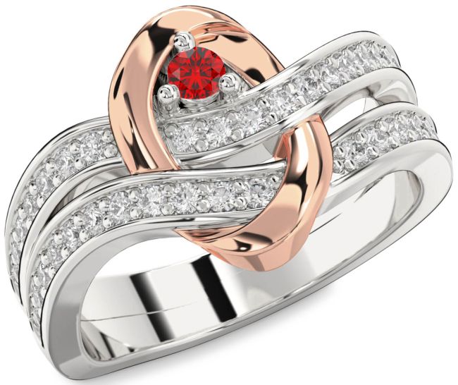 Diamond Ruby Rose Gold Silver Round Promise Ring