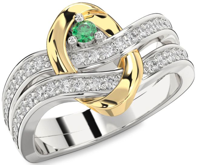 Diamond Emerald Gold Silver Round Promise Ring
