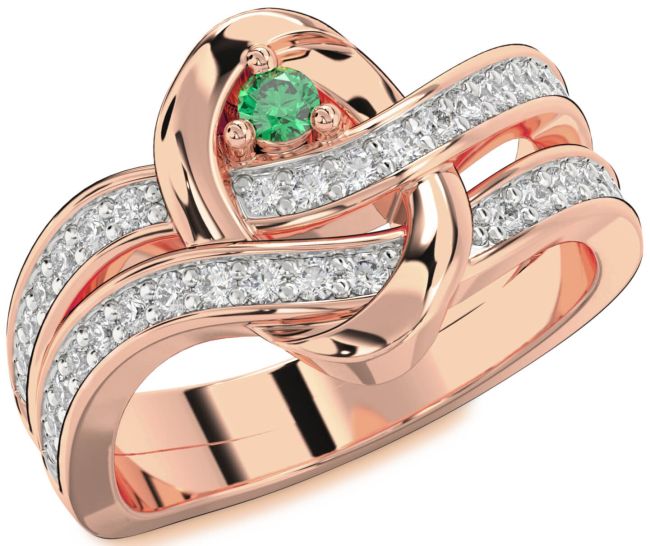 Diamond Emerald Rose Gold Round Promise Ring
