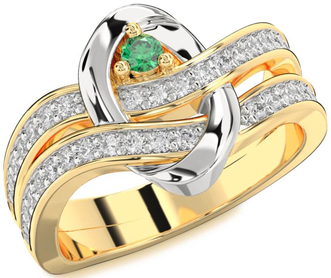 Diamond Emerald Gold Silver Round Promise Ring