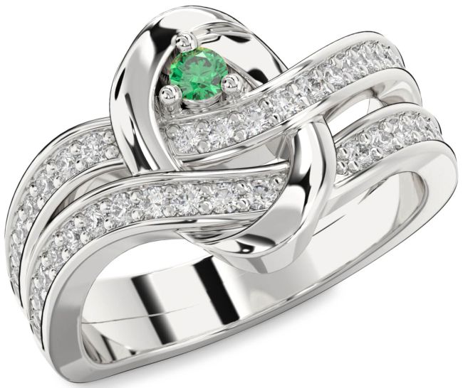 Diamond Emerald Silver Round Promise Ring