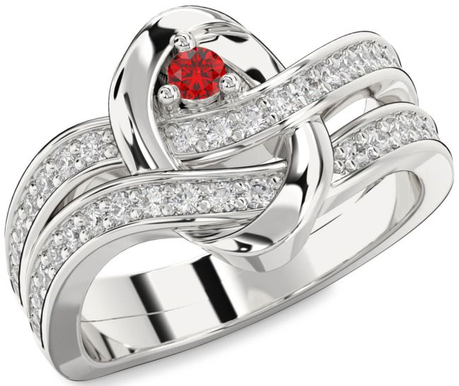 Diamond Ruby Silver Round Promise Ring