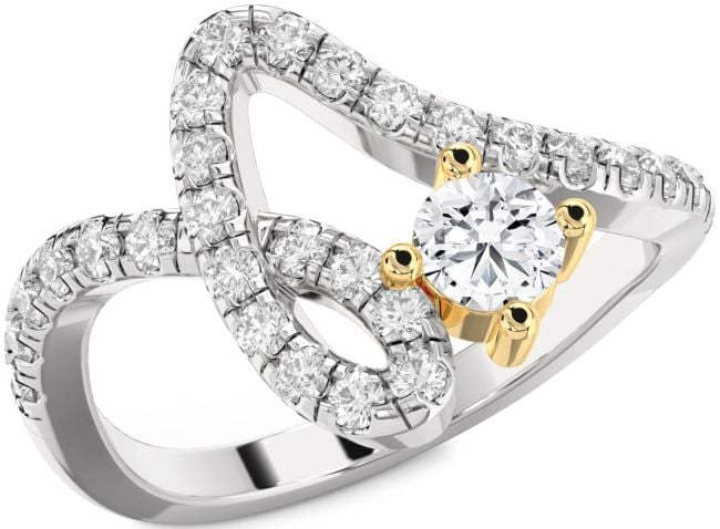 Diamond Platinum & Yellow Gold Round Pave Promise Ring