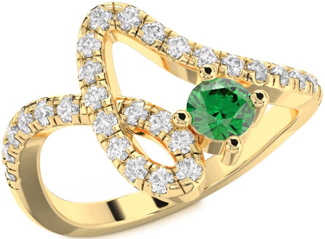 Diamond Emerald Gold Silver Round Pave Promise Ring