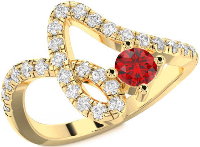 Diamond Ruby Gold Round Pave Promise Ring