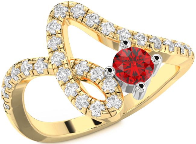 Diamond Ruby Gold Silver Round Pave Promise Ring