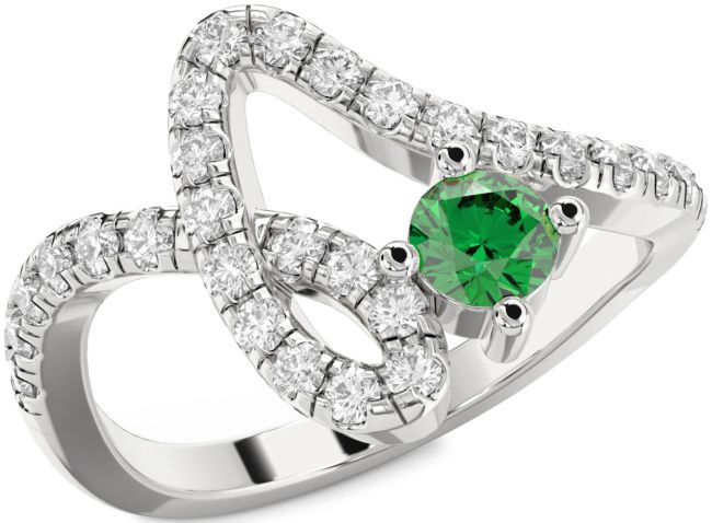 Diamond Emerald Silver Round Pave Promise Ring