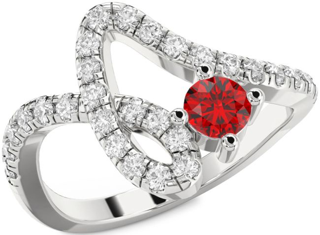 Diamond Ruby Silver Round Pave Promise Ring