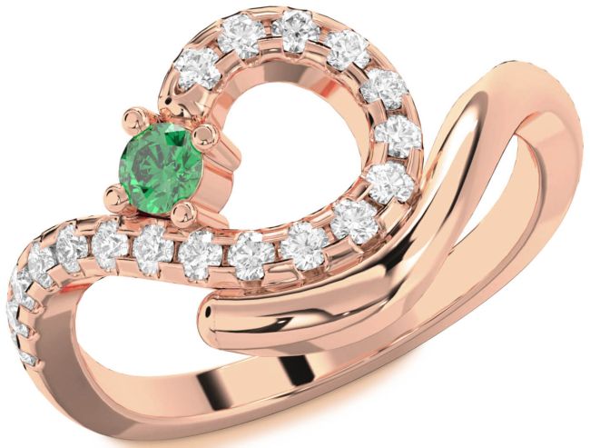 Diamond Emerald Rose Gold Round Promise Ring