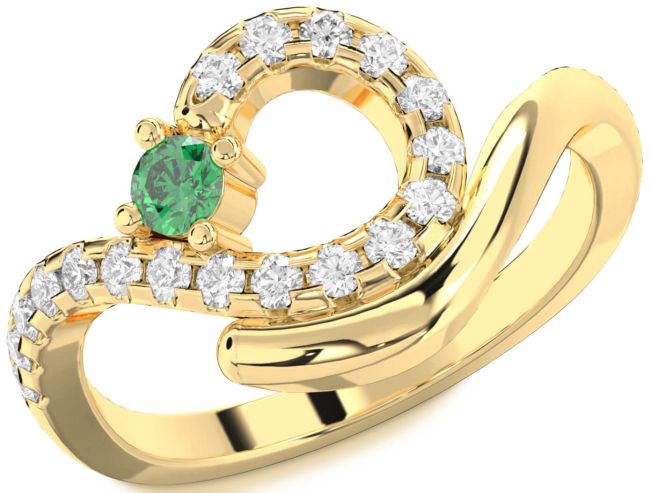 Diamond Emerald Gold Round Promise Ring