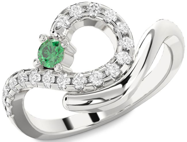 Diamond Emerald Platinum Round Promise Ring