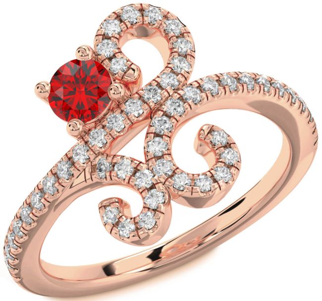 Diamond Ruby Rose Gold Round Pave Promise Ring
