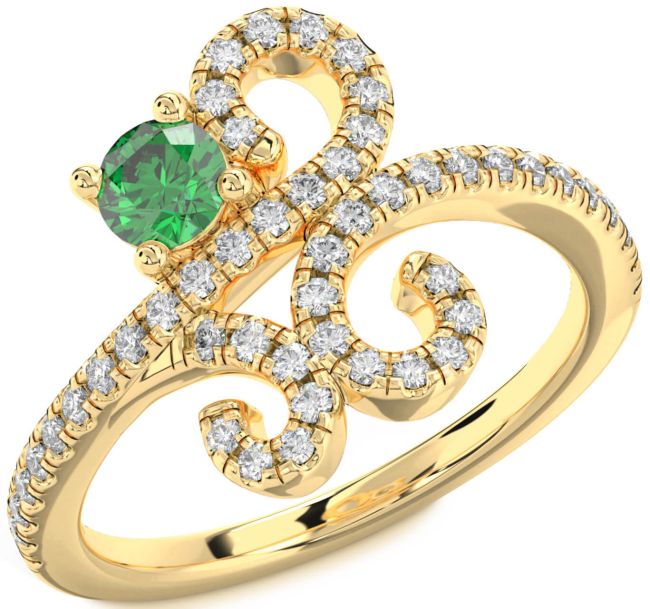 Diamond Emerald Gold Round Pave Promise Ring