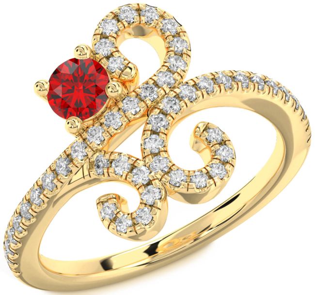 Diamond Ruby Gold Round Pave Promise Ring