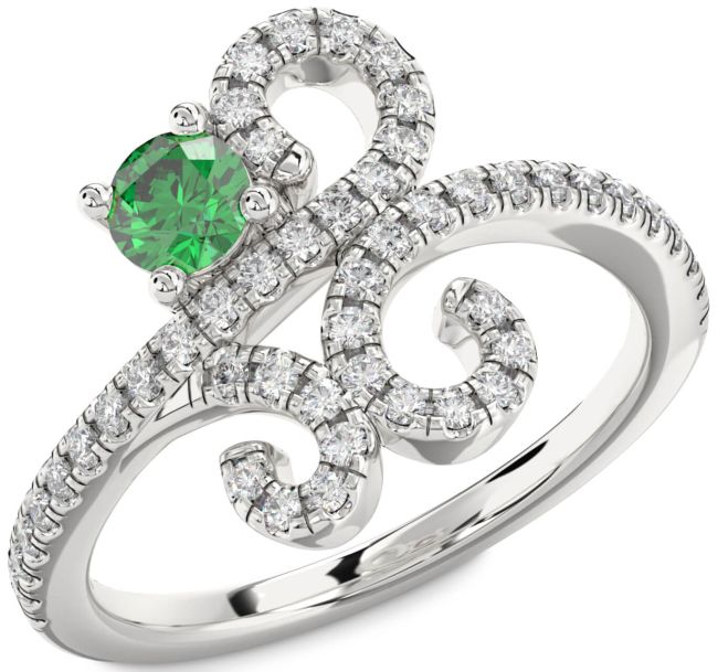 Diamond Emerald Silver Round Pave Promise Ring