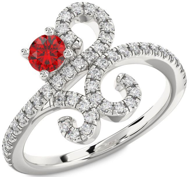 Diamond Ruby Silver Round Pave Promise Ring