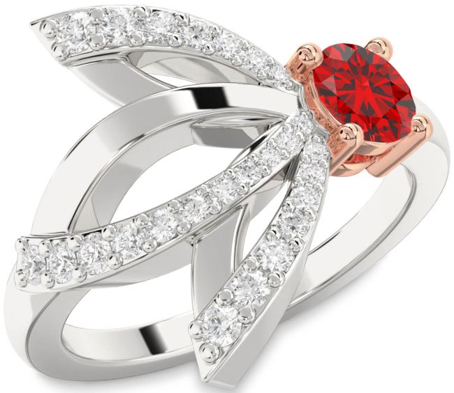 Diamond Ruby Rose Gold Silver Round Promise Ring