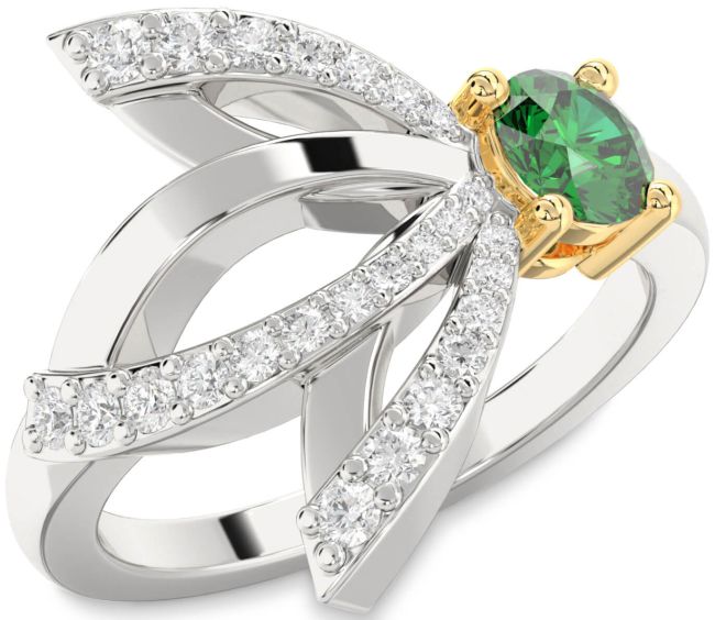 Diamond Emerald Gold Silver Round Promise Ring