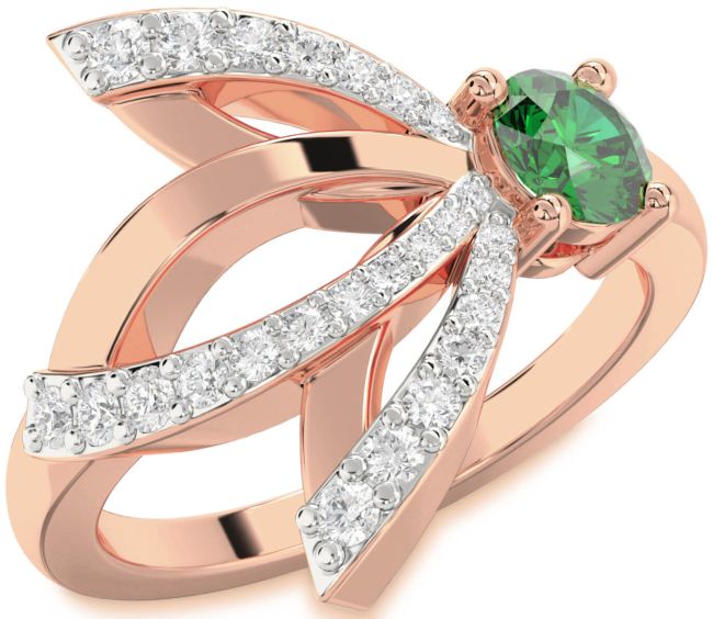 Diamond Emerald Rose Gold Round Promise Ring
