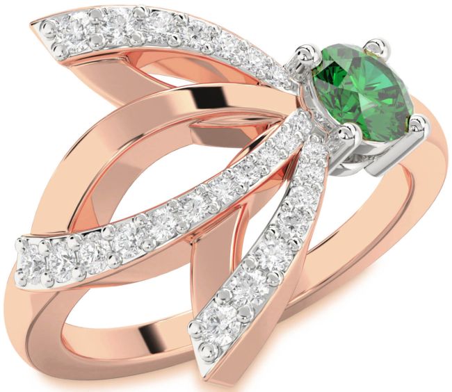 Diamond Emerald Rose Gold Silver Round Promise Ring