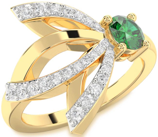 Diamond Emerald Gold Round Promise Ring