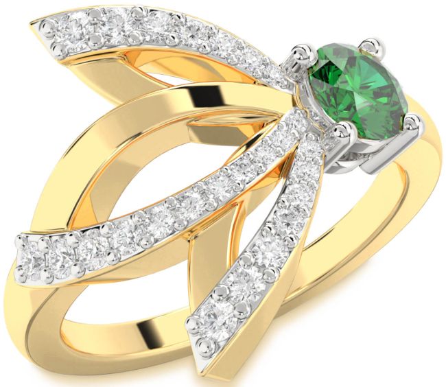 Diamond Emerald Gold Silver Round Promise Ring