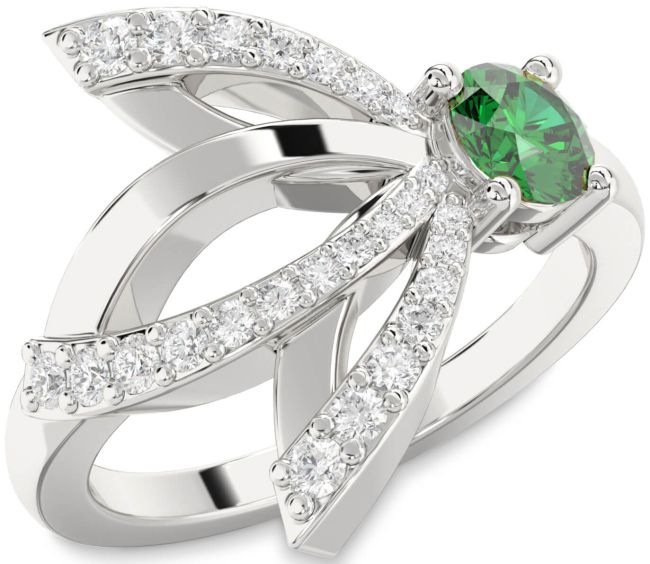 Diamond Emerald Platinum Round Promise Ring