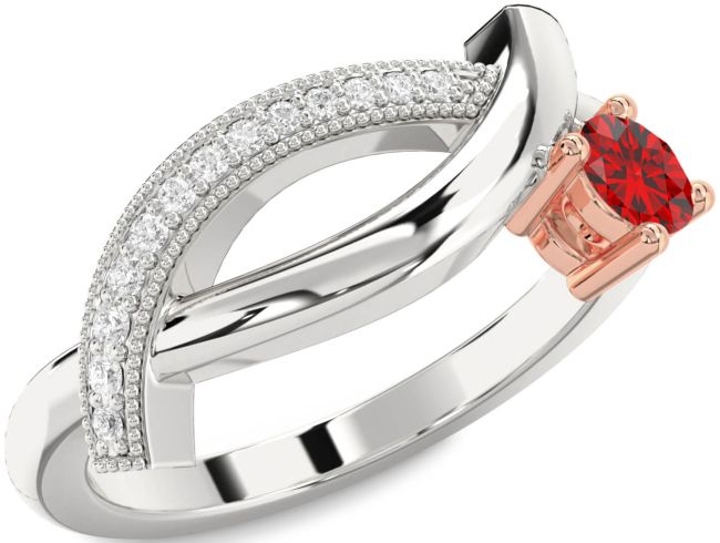 Diamond Ruby Rose Gold Silver Round Promise Ring