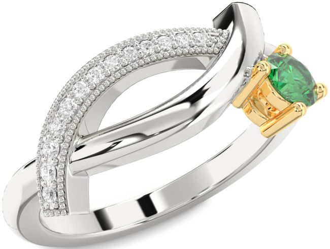 Diamond Emerald Gold Silver Round Promise Ring