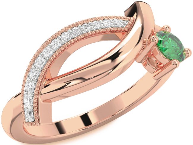 Diamond Emerald Rose Gold Round Promise Ring