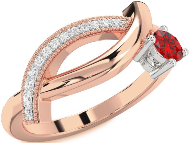 Diamond Ruby Rose Gold Silver Round Promise Ring
