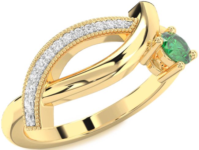 Diamond Emerald Gold Round Promise Ring