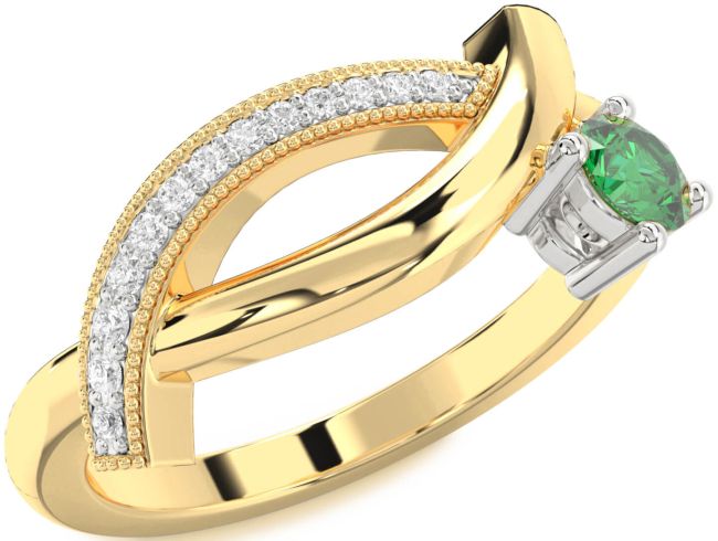 Diamond Emerald Gold Silver Round Promise Ring