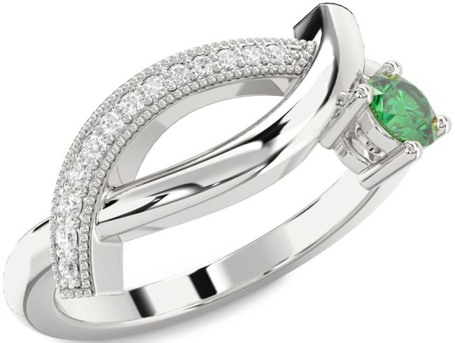 Diamond Emerald Platinum Round Promise Ring